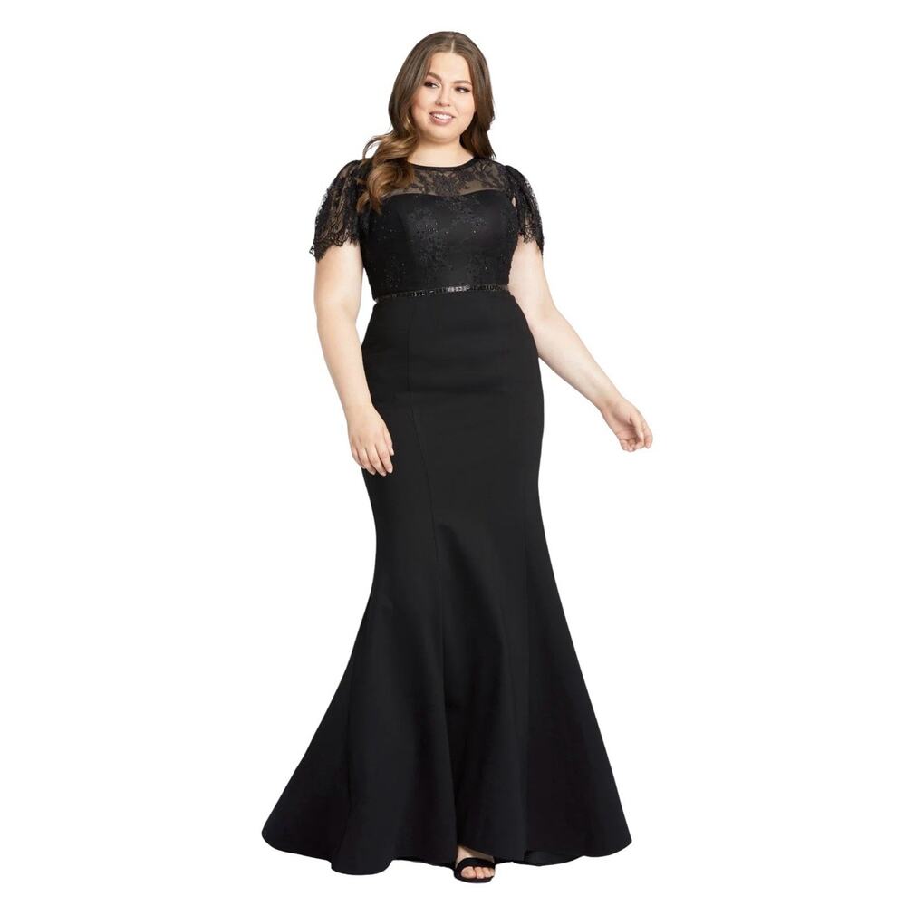 Mac Duggal 48984 Black Beaded Lace Mermaid Gown Plus Size 18W $498